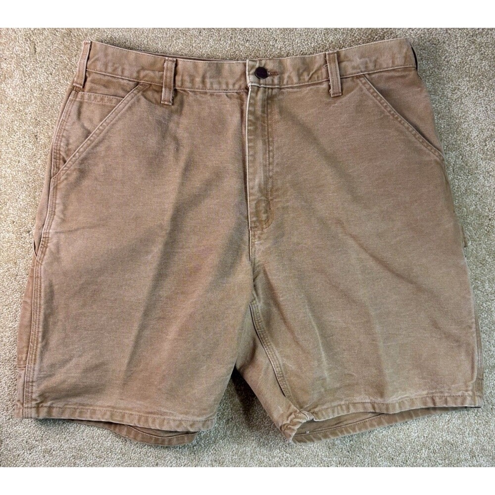 Vintage Carhartt Shorts Mens 36 B25 Tan Faded Carpenter Duck VTG Y2K Workwear
